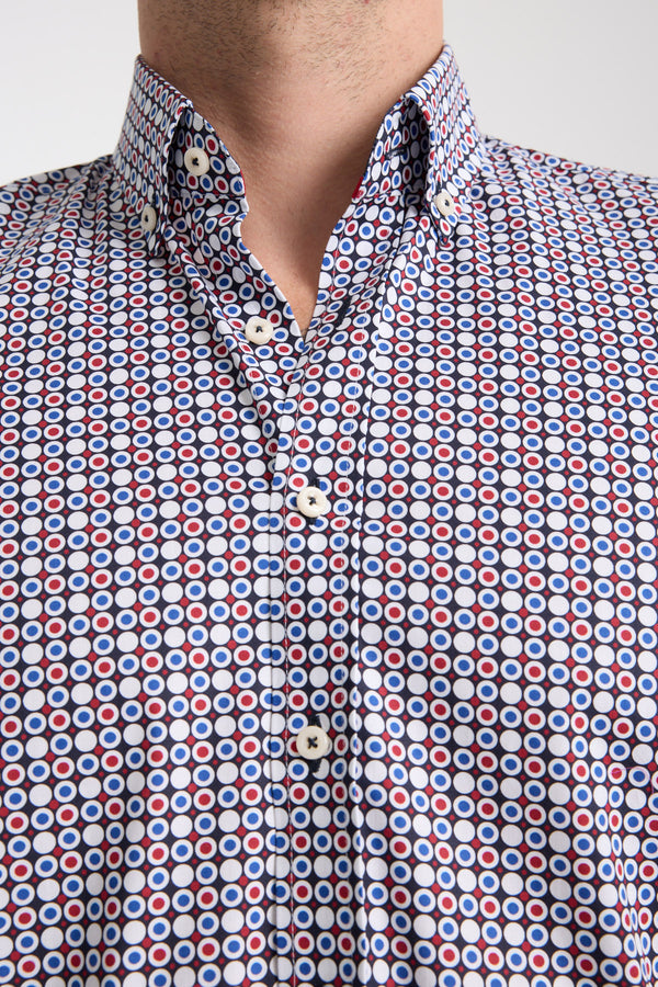 Chemise Homme Leonardo Sport Popelin Stretch Bleu Rouge