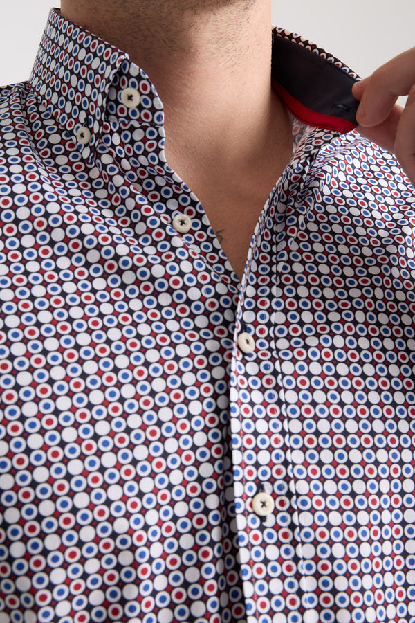 Chemise Homme Leonardo Sport Popelin Stretch Bleu Rouge