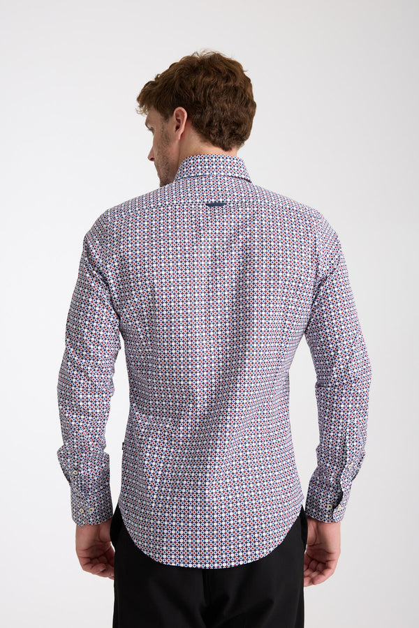 Chemise Homme Leonardo Sport Popelin Stretch Bleu Rouge