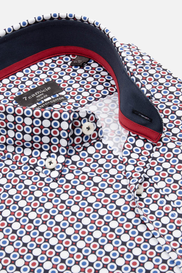 Chemise Homme Leonardo Sport Popelin Stretch Bleu Rouge