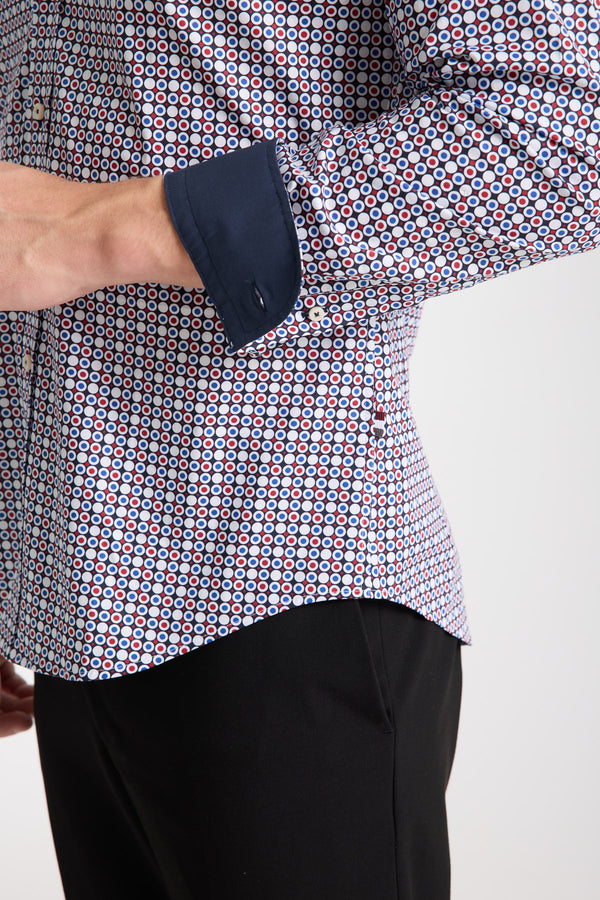 Chemise Homme Leonardo Sport Popelin Stretch Bleu Rouge