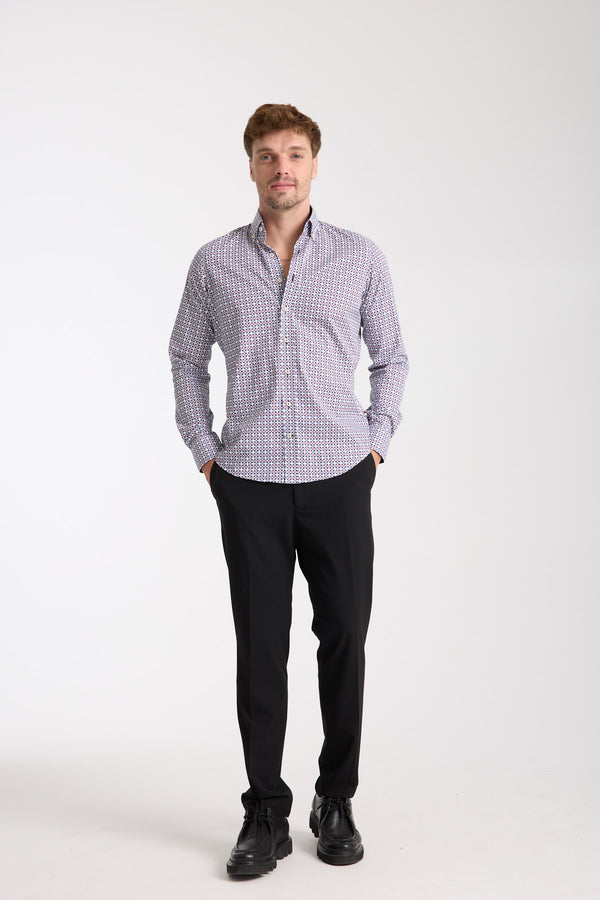Chemise Homme Leonardo Sport Popelin Stretch Bleu Rouge