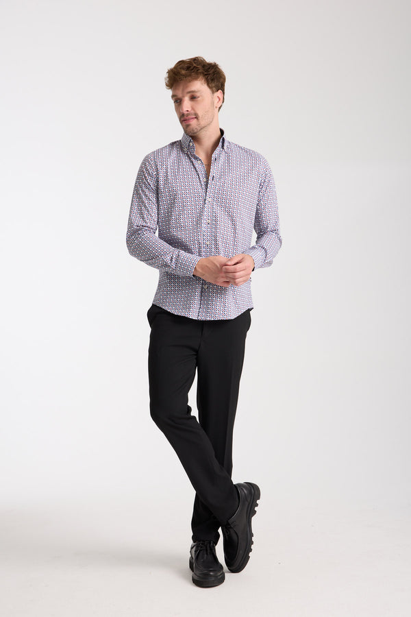 Chemise Homme Leonardo Sport Popelin Stretch Bleu Rouge