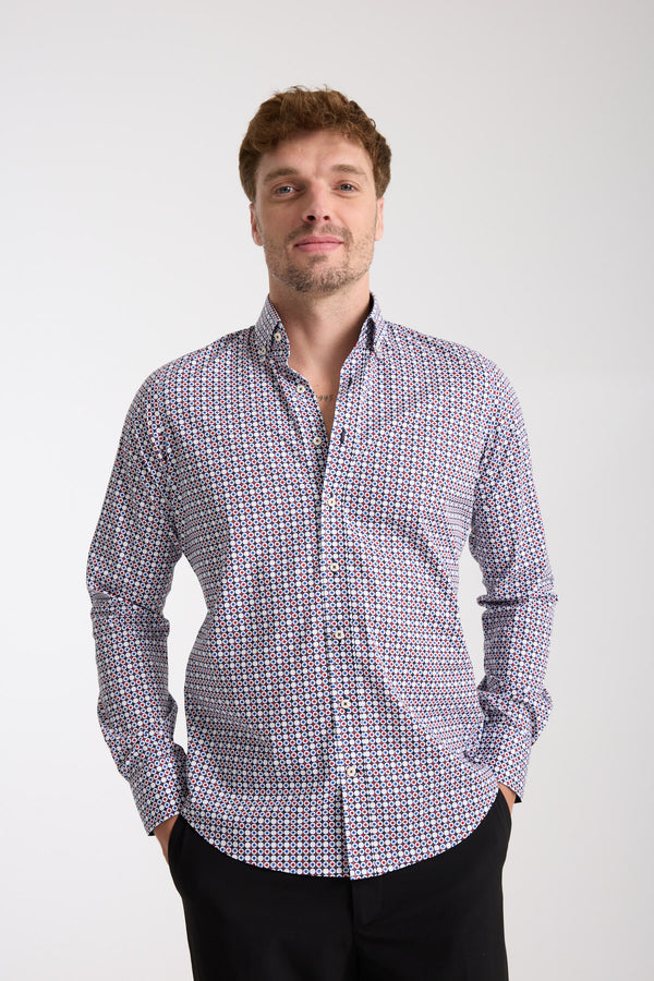 Chemise Homme Leonardo Sport Popelin Stretch Bleu Rouge