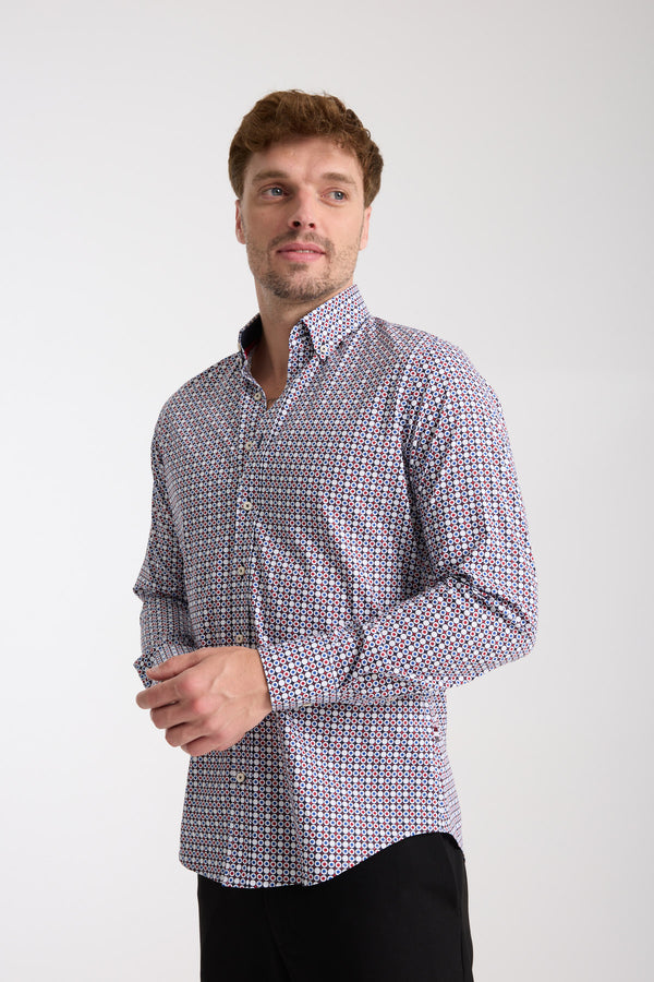 Chemise Homme Leonardo Sport Popelin Stretch Bleu Rouge