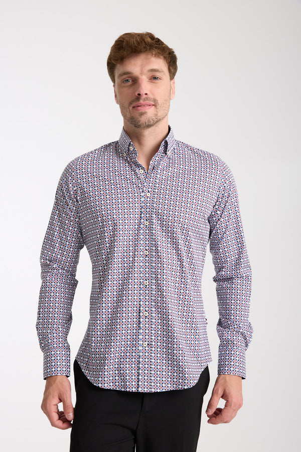 Chemise Homme Leonardo Sport Popelin Stretch Bleu Rouge