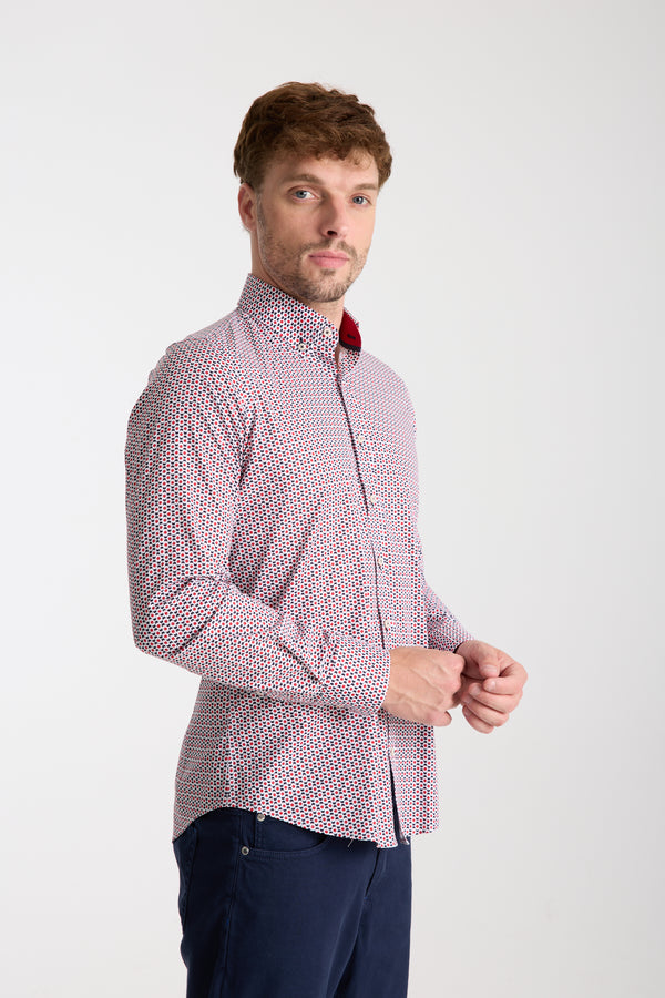 Leonardo Sport Herren Hemd Poplin Stretch Weiss Blau