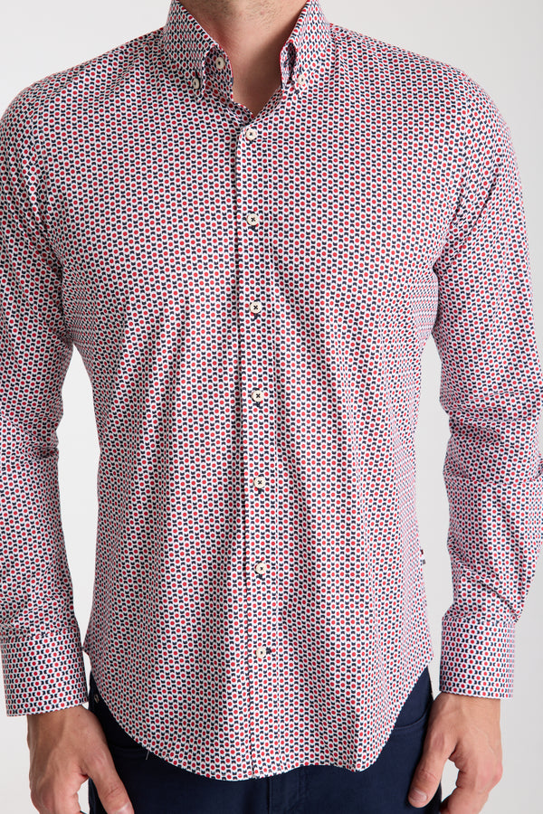 Leonardo Sport Herren Hemd Poplin Stretch Weiss Blau