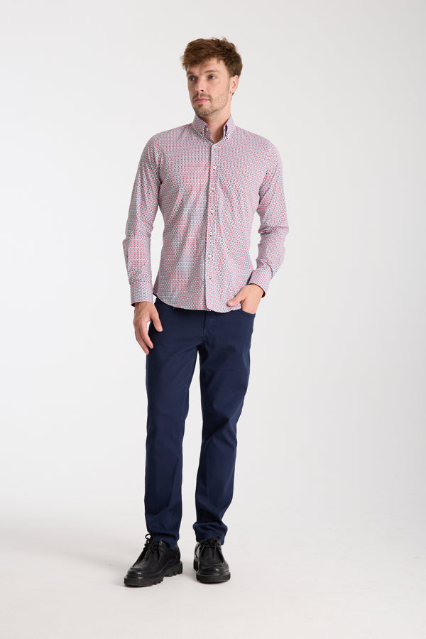 Leonardo Sport Herren Hemd Poplin Stretch Weiss Blau