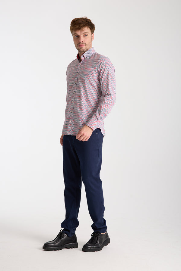 Leonardo Sport Herren Hemd Poplin Stretch Weiss Blau