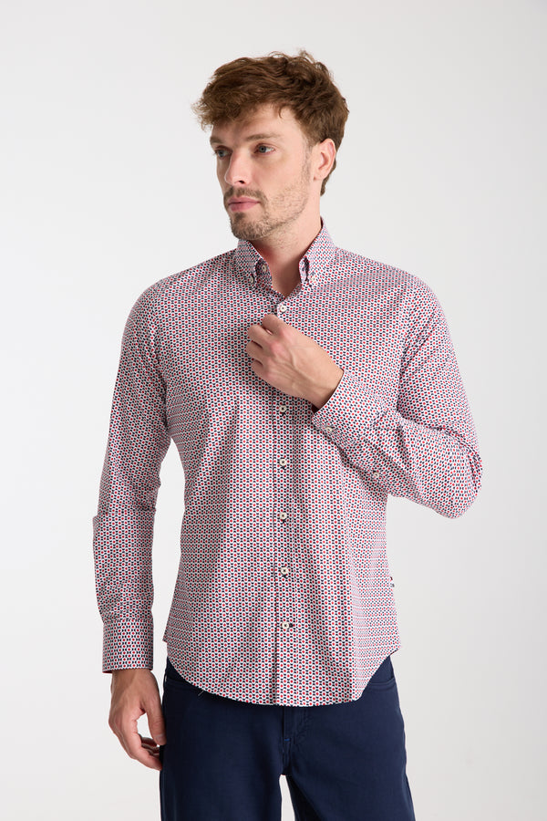 Leonardo Sport Herren Hemd Poplin Stretch Weiss Blau