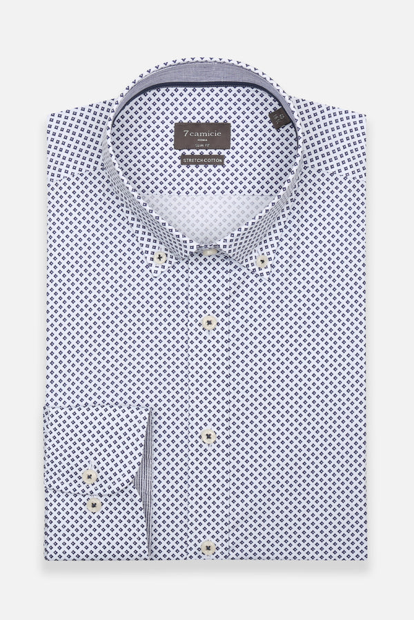 Chemise Homme Leonardo Sport Popelin Stretch Blanc Bleu