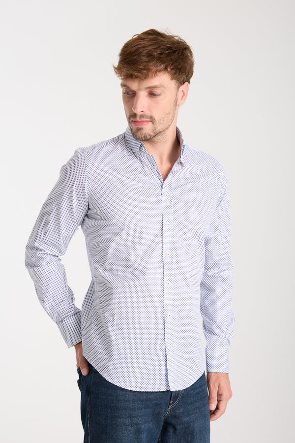 Chemise Homme Leonardo Sport Popelin Stretch Blanc Bleu