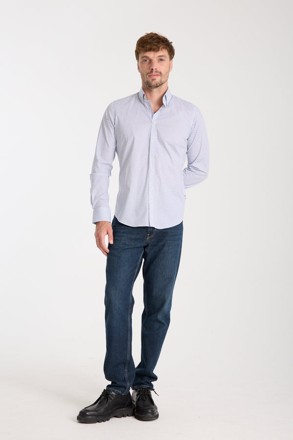 Chemise Homme Leonardo Sport Popelin Stretch Blanc Bleu