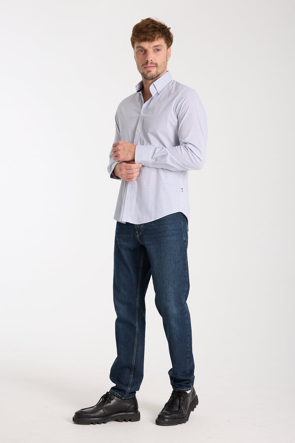 Chemise Homme Leonardo Sport Popelin Stretch Blanc Bleu