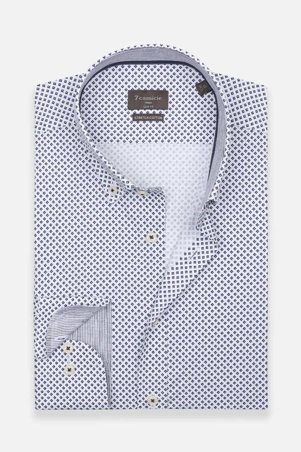 Chemise Homme Leonardo Sport Popelin Stretch Blanc Bleu