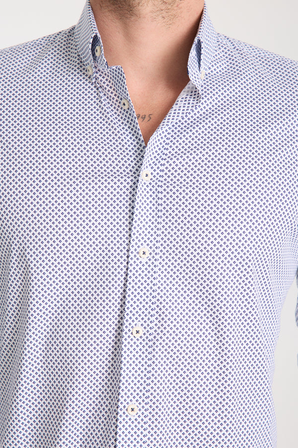 Chemise Homme Leonardo Sport Popelin Stretch Blanc Bleu