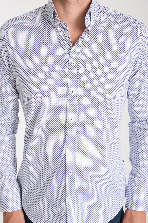 Chemise Homme Leonardo Sport Popelin Stretch Blanc Bleu