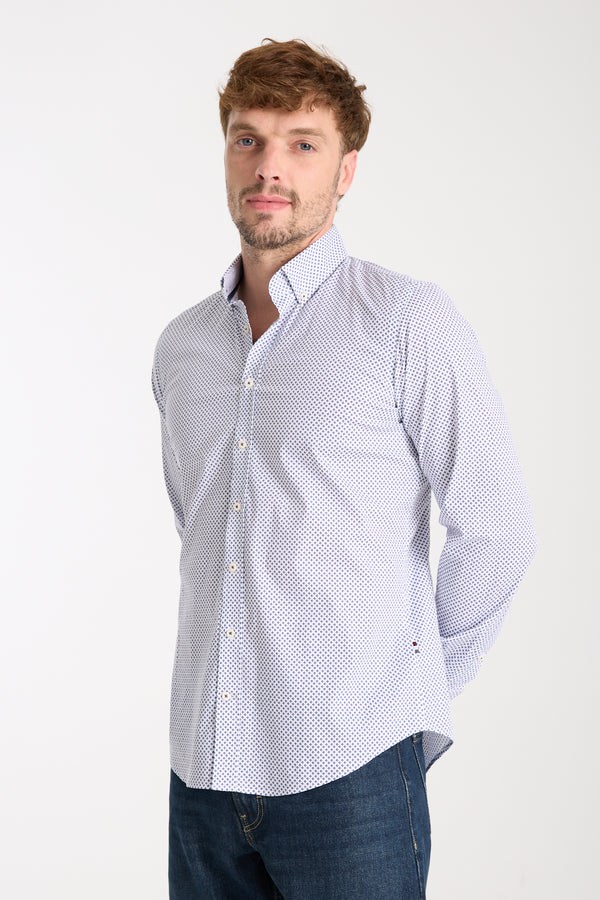 Chemise Homme Leonardo Sport Popelin Stretch Blanc Bleu