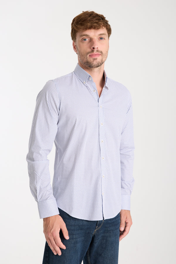 Chemise Homme Leonardo Sport Popelin Stretch Blanc Bleu