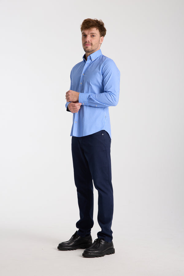 Chemise Homme Leonardo Sport Popelin Stretch Bleu Rose