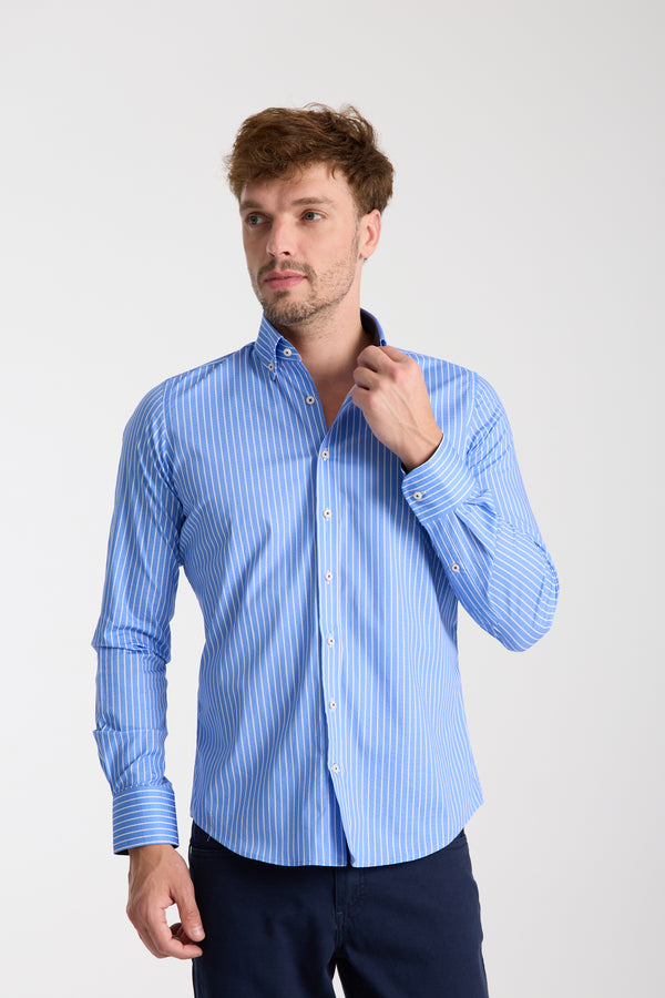 Chemise Homme Leonardo Sport Popelin Stretch Bleu Rose