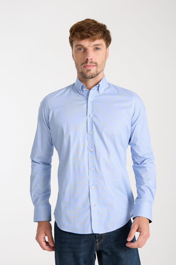 Leonardo Sport Herren Hemd Poplin Stretch Blau Weiss