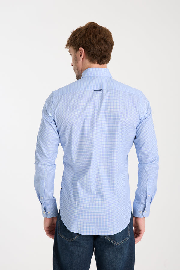 Leonardo Sport Herren Hemd Poplin Stretch Blau Weiss