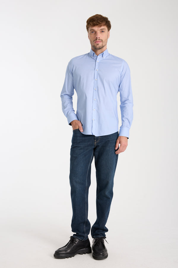 Leonardo Sport Herren Hemd Poplin Stretch Blau Weiss