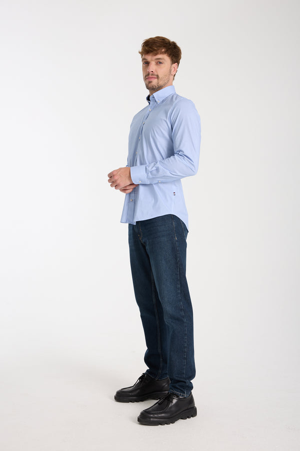 Leonardo Sport Herren Hemd Poplin Stretch Blau Weiss