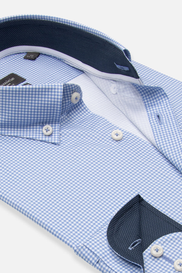 Leonardo Sport Herren Hemd Poplin Stretch Blau Weiss