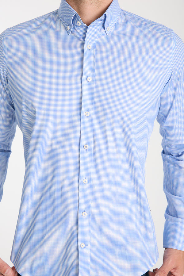 Leonardo Sport Herren Hemd Poplin Stretch Blau Weiss