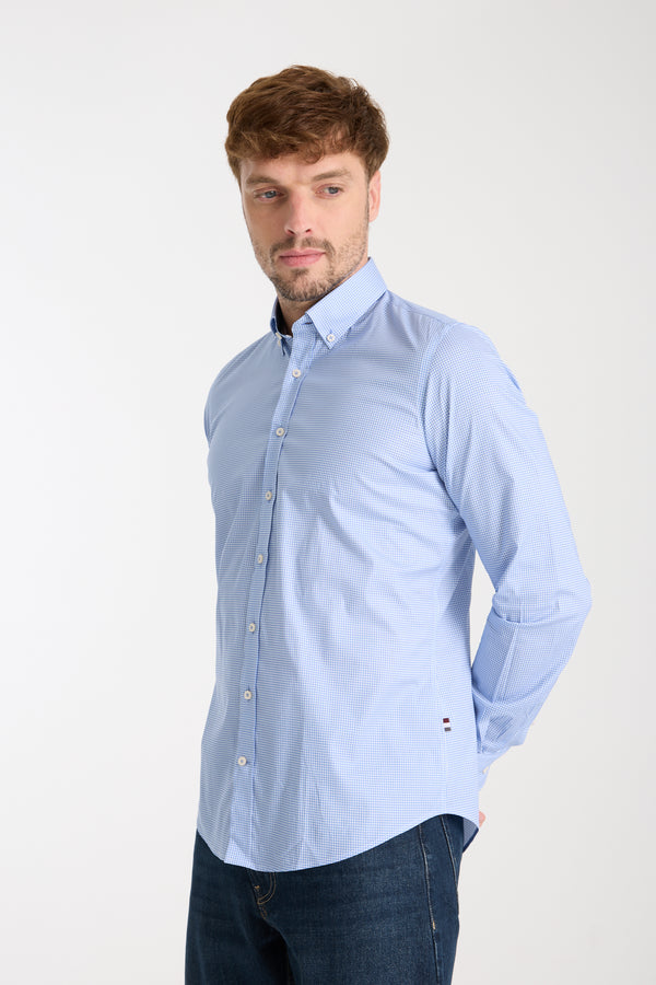 Leonardo Sport Herren Hemd Poplin Stretch Blau Weiss