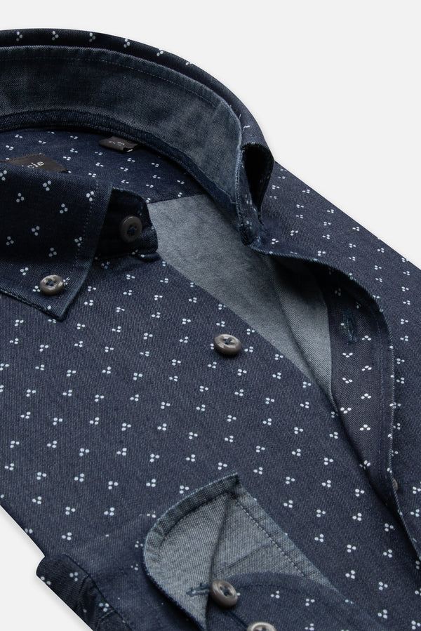 Camisa Hombre Leonardo Sport Denim Azul Blanco