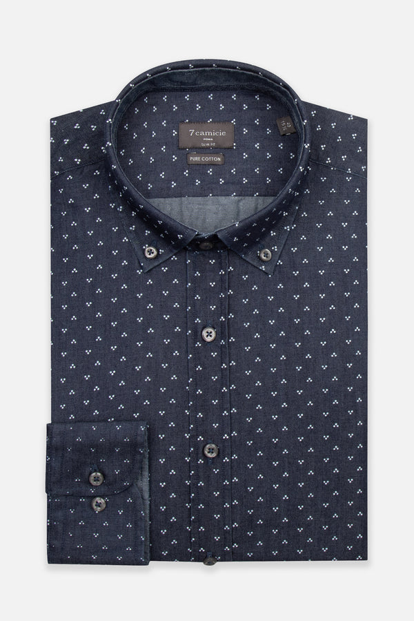 Camisa Hombre Leonardo Sport Denim Azul Blanco