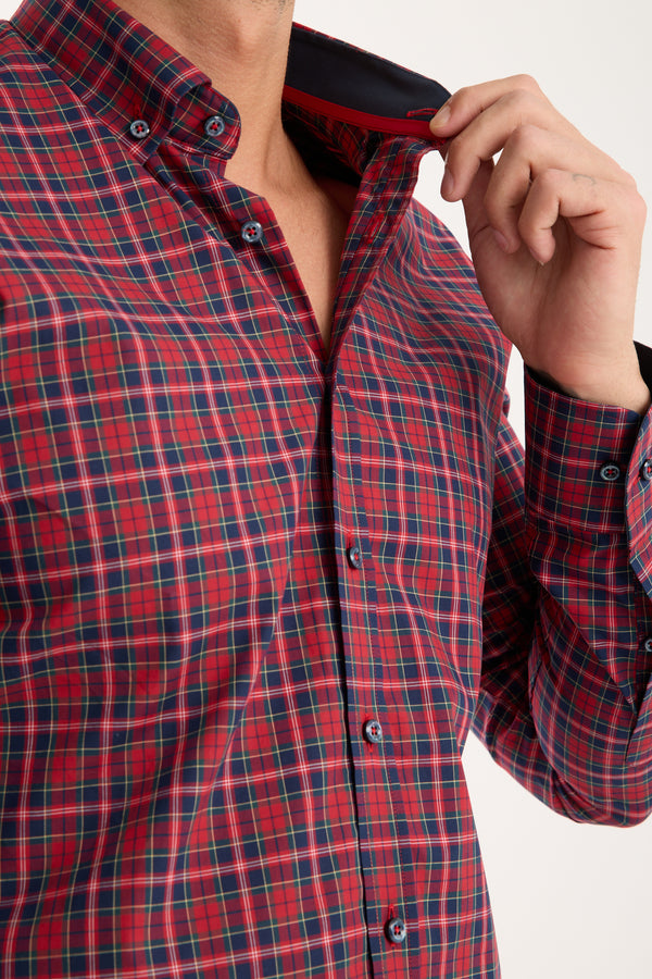 Camicia Uomo Leonardo Sport Popelin Rosso Blu