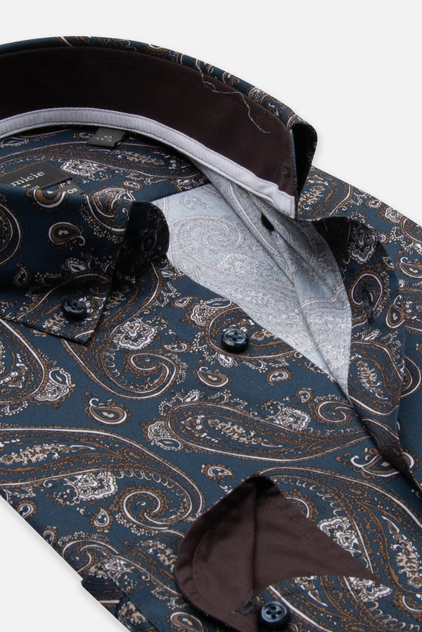Camicia Uomo Leonardo Sport Popelin Stretch Blu Beige