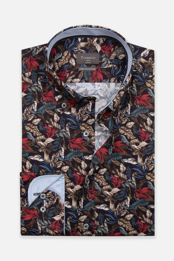Camicia Uomo Leonardo Sport Popelin Stretch Blu Rosso