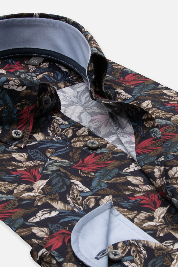 Camicia Uomo Leonardo Sport Popelin Stretch Blu Rosso