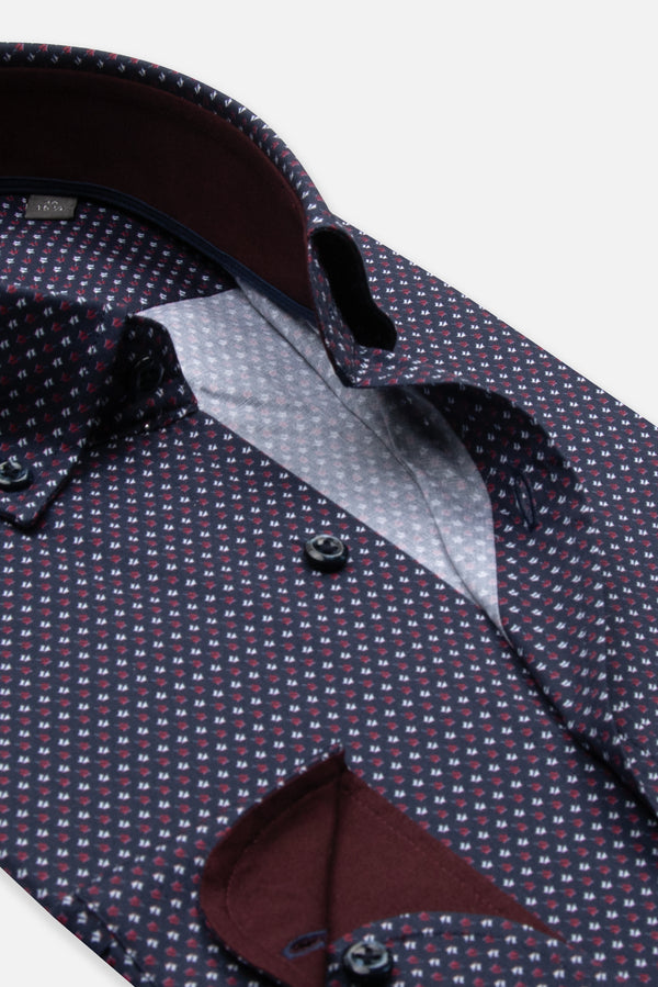Camisa Hombre Leonardo Sport Popelin Stretch Azul Blanco