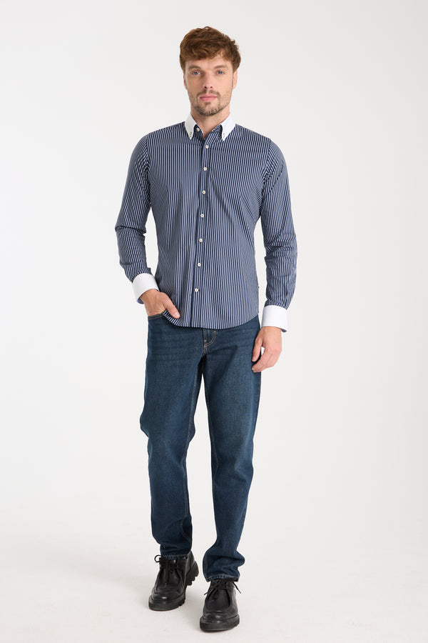 Sport Poplin Stretch Man Shirt Blue White
