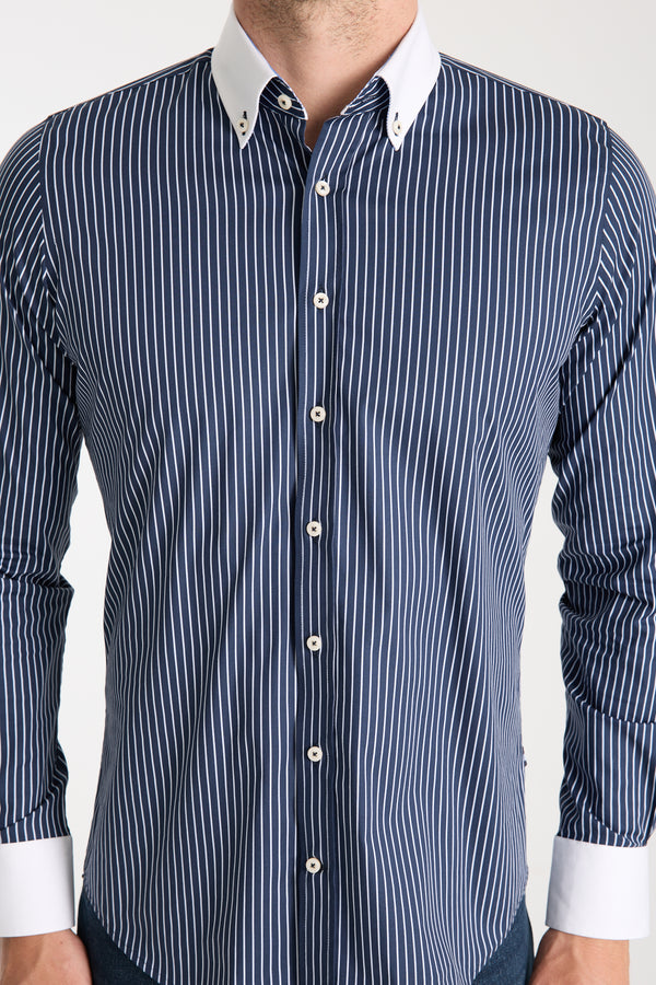 Sport Poplin Stretch Man Shirt Blue White