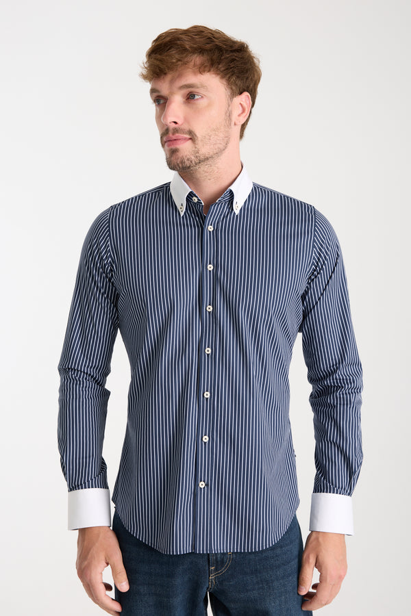 Sport Poplin Stretch Man Shirt Blue White