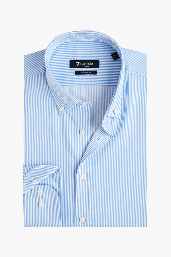 Camisa Hombre Leonardo Popelin Blanco Azul Sin plancha