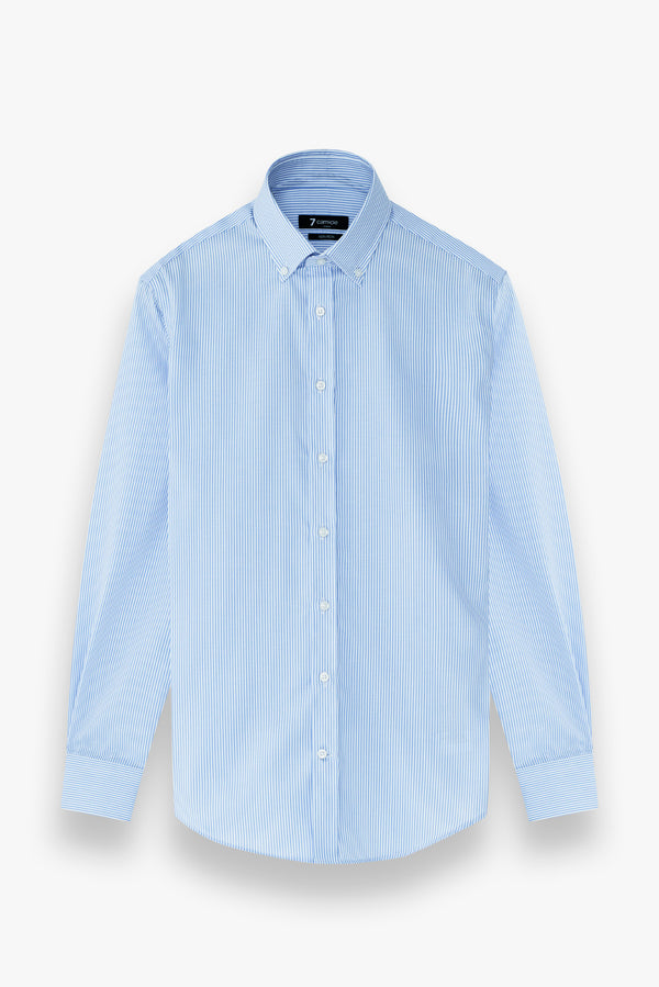 Camicia Uomo Leonardo Popelin Bianco Blu No Stiro