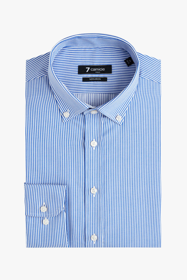 Camicia Uomo Leonardo Popelin Blu Bianco No Stiro