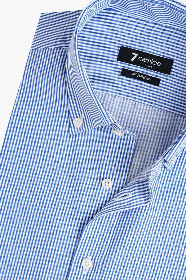 Camicia Uomo Leonardo Popelin Blu Bianco No Stiro