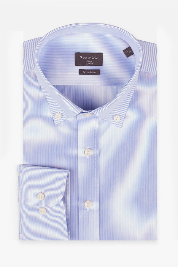 Camicia Uomo Leonardo Essential Popelin Bianco Celeste No Stiro