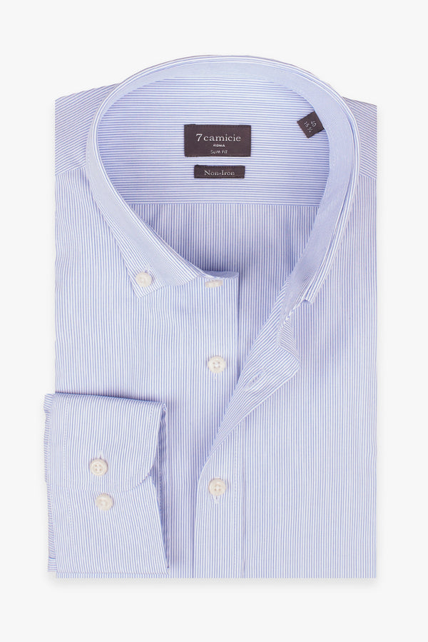 Camicia Uomo Leonardo Essential Popelin Bianco Celeste No Stiro