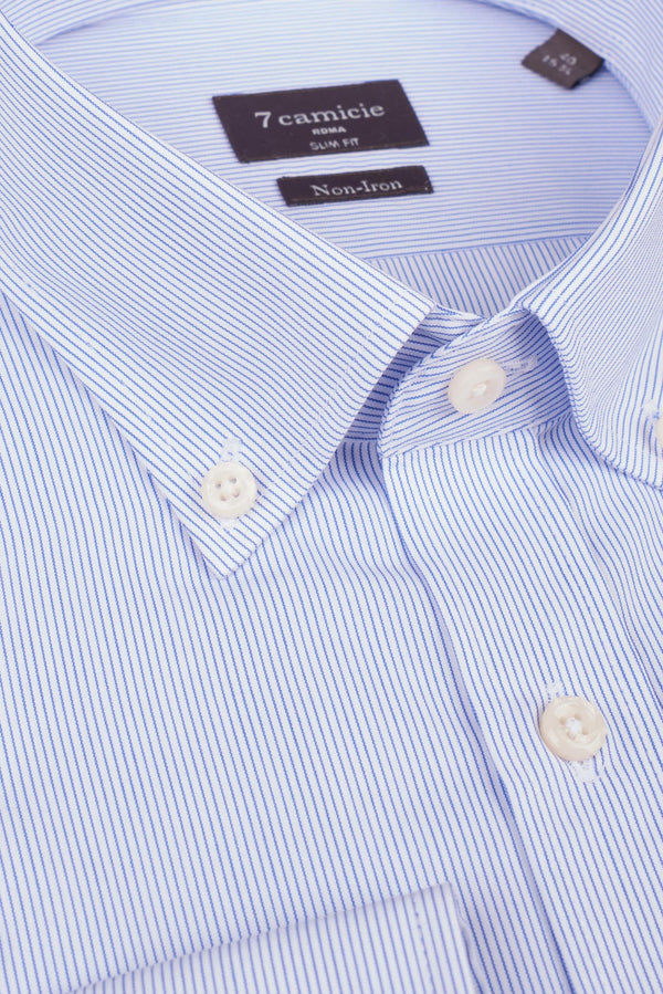 Camicia Uomo Leonardo Essential Popelin Bianco Celeste No Stiro